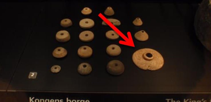 The decorated disk from Trelleborg on display in the National Museum of Copenhagen. Photo by Jennifer Bray