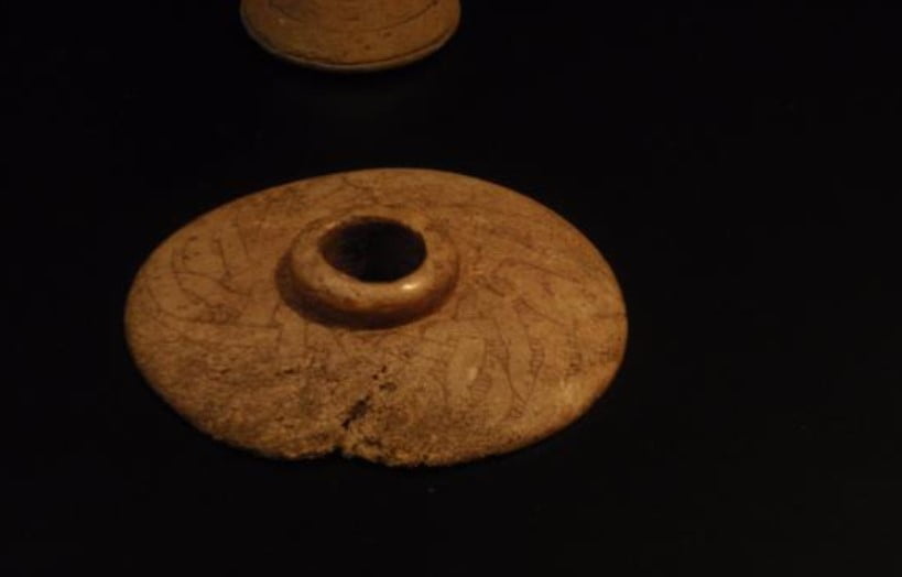 The decorated disk from Trelleborg on display in the National Museum of Copenhagen. Photo by Jennifer Bray