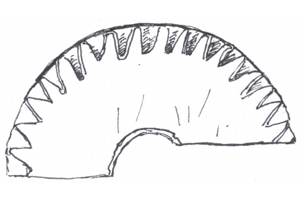 Part of a wooden disc found in the Benedictine convent at Uunartoq (Greenland)