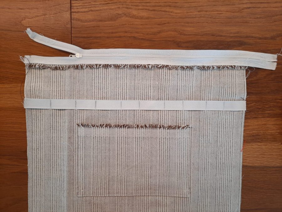 Before adding the inner panel to Adding the elastic band to my embroidery project travel bag