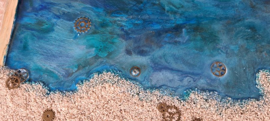 Making an epoxy resin beach: the resin pours