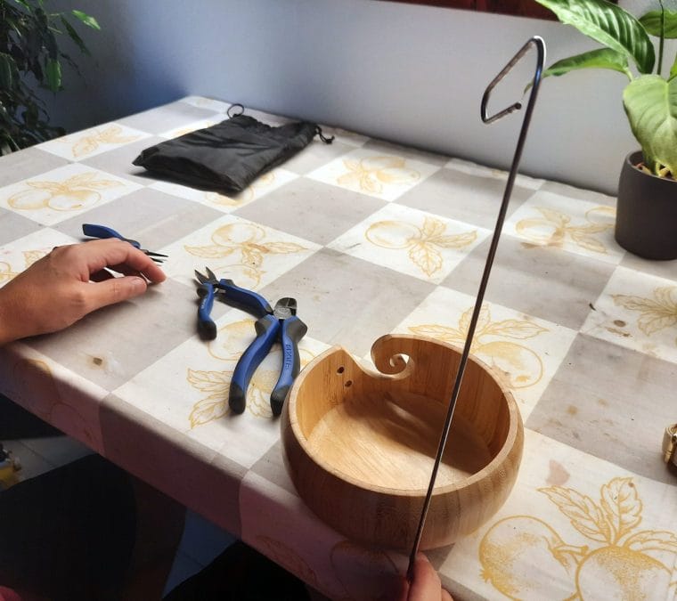 Adding a cone thread stand to a yarn bowl: checking the correct height for the thread holder