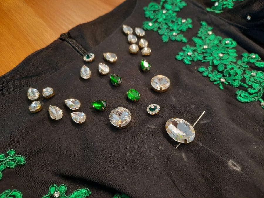 Making my Irish dance Solo dress: adding crystals to the bodice