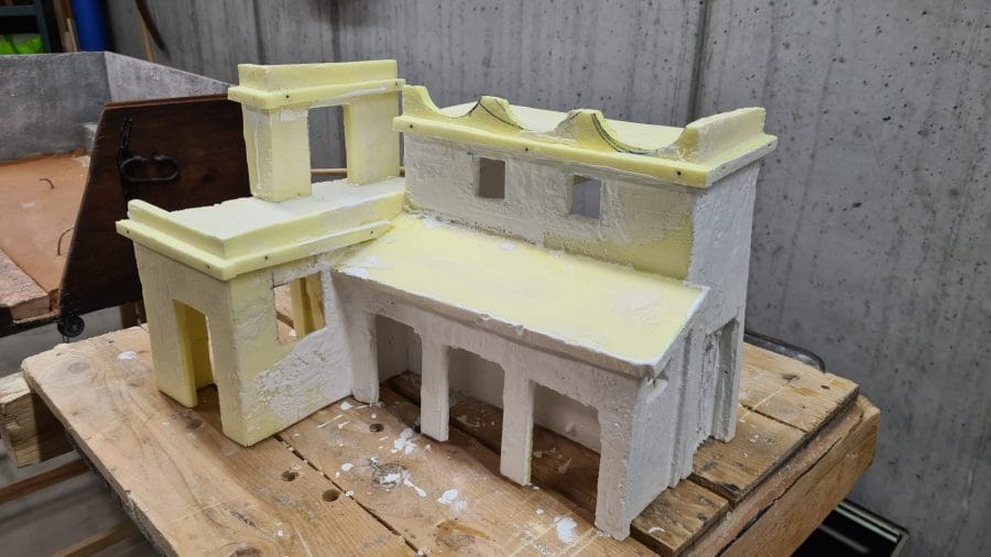 Making a Nativity diorama inside an antique steamer trunk: the additions of architectural details