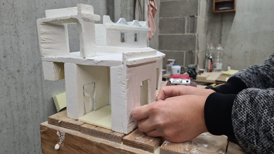 Making a Nativity diorama inside an antique steamer trunk: adding flooring