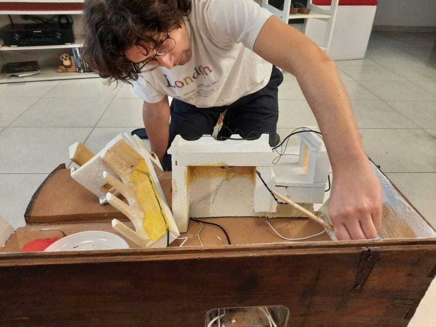 Making a Nativity diorama inside an antique steamer trunk: blending the terrain