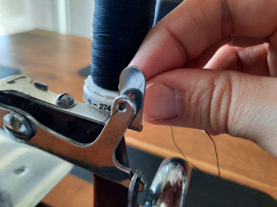 The threading of my Essex MK1 miniature sewing machine, step 1