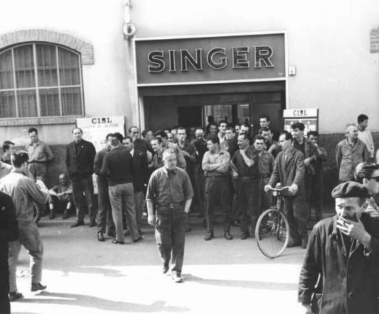 Workers on strike outside the Singer factory in Monza, 14th September 1965