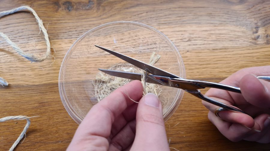 Making a Nativity diorama inside an antique steamer trunk: making the hay for the manger