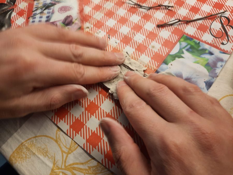 Making a Nativity diorama inside an antique steamer trunk: building the roof for the stable