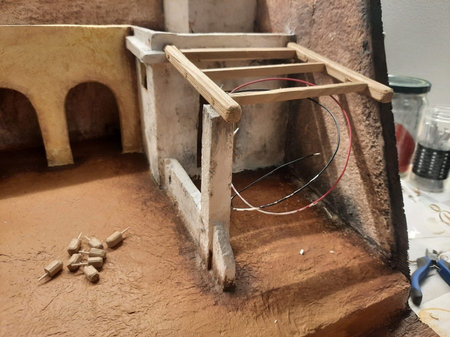 Making a Nativity diorama inside an antique steamer trunk: making the roof for the stable