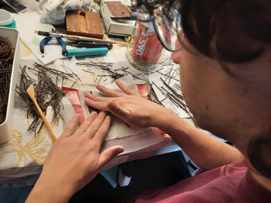 Making a Nativity diorama inside an antique steamer trunk: building the roof for the stable