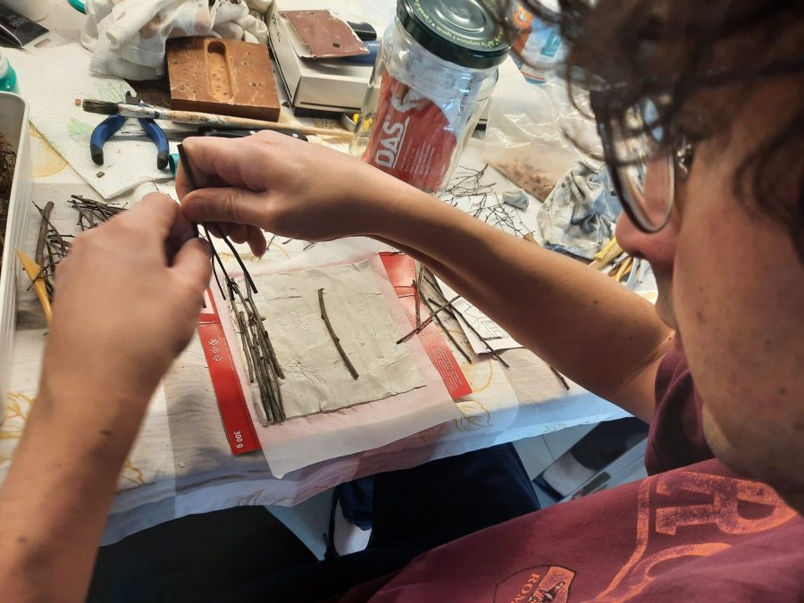 Making a Nativity diorama inside an antique steamer trunk: building the roof for the stable
