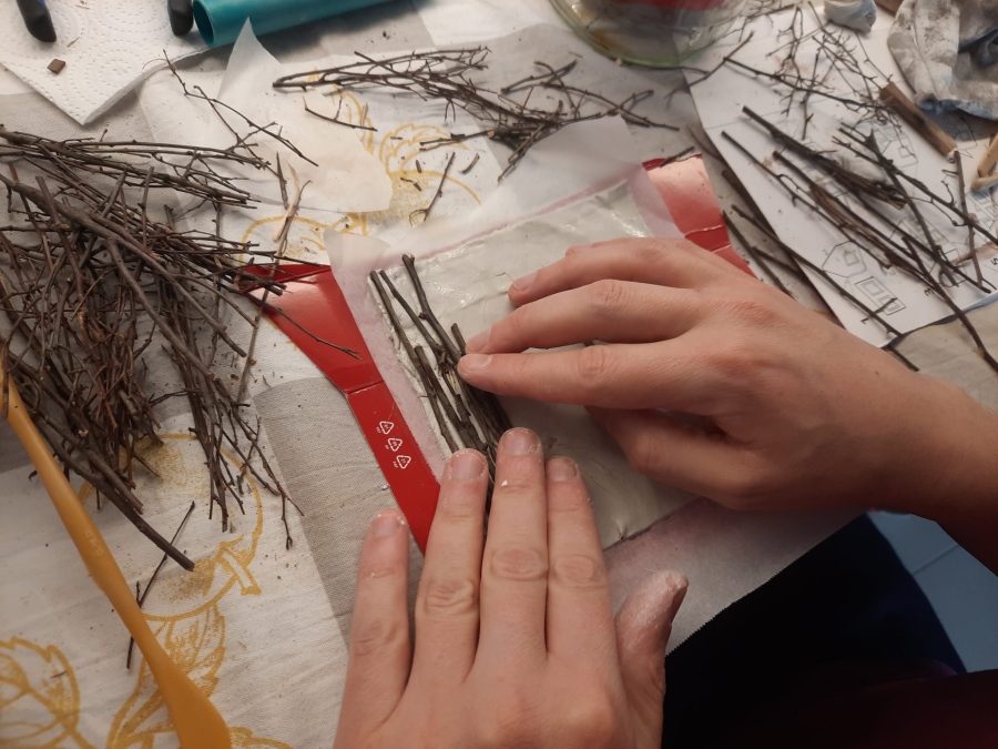 Making a Nativity diorama inside an antique steamer trunk: building the roof for the stable