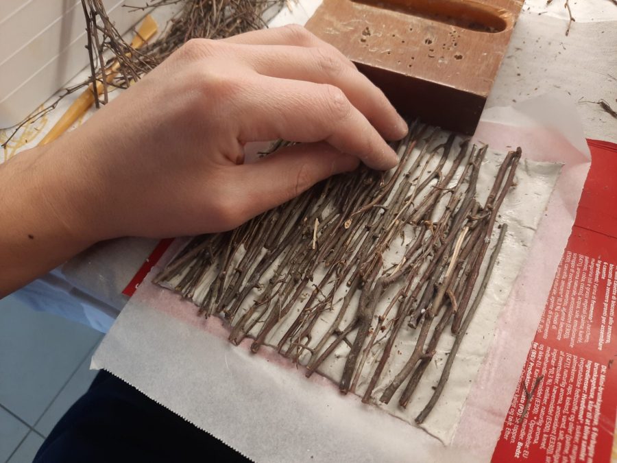 Making a Nativity diorama inside an antique steamer trunk: building the roof for the stable