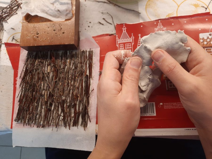 Making a Nativity diorama inside an antique steamer trunk: building the roof for the stable