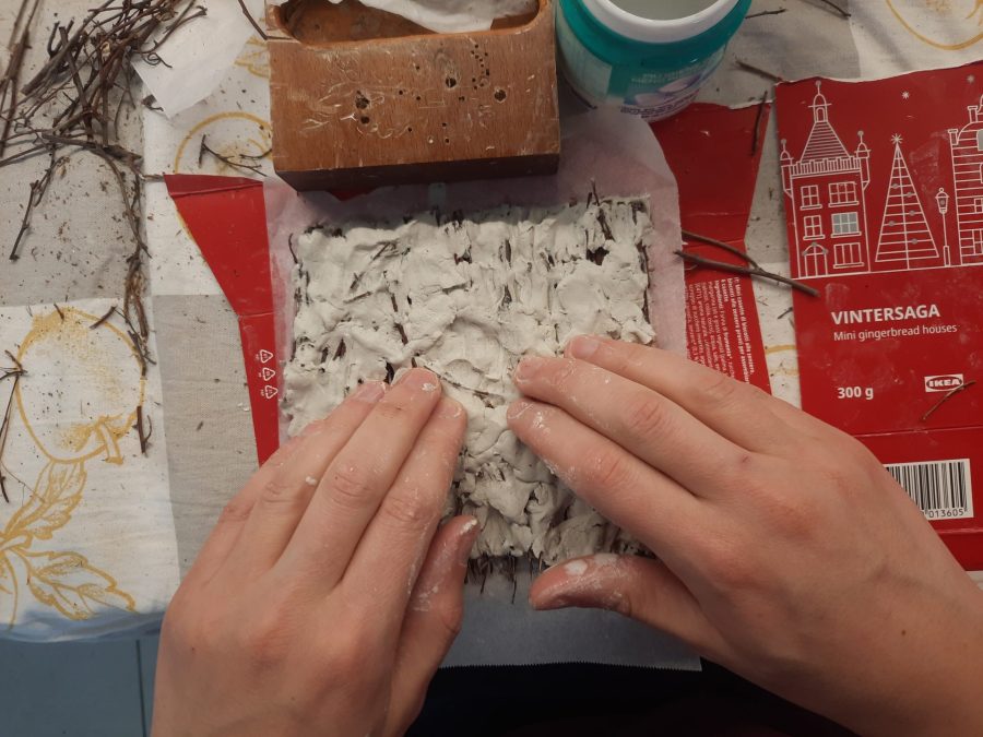 Making a Nativity diorama inside an antique steamer trunk: building the roof for the stable