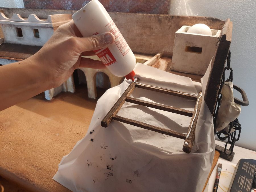 Making a Nativity diorama inside an antique steamer trunk: building the roof for the stable