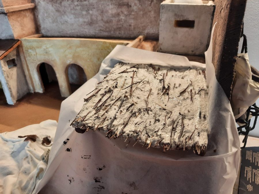 Making a Nativity diorama inside an antique steamer trunk: building the roof for the stable