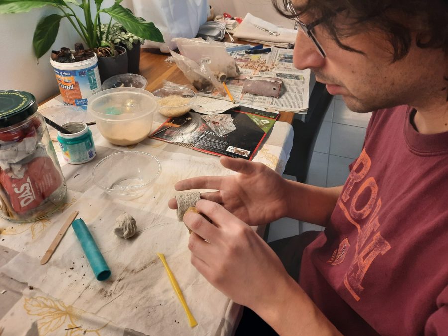 Making a Nativity diorama inside an antique steamer trunk: crafting the town well