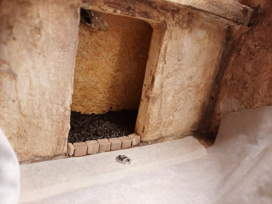 Making a Nativity diorama inside an antique steamer trunk: crafting an indoor pavement