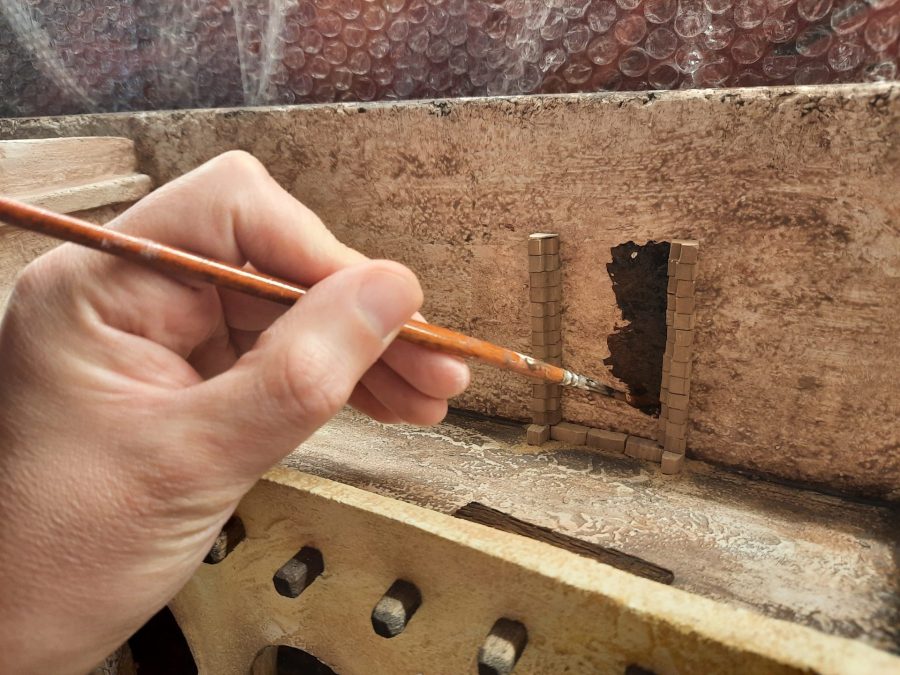 Making a Nativity diorama inside an antique steamer trunk: creating a fake doorway