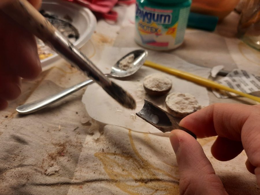Making a Nativity diorama inside an antique steamer trunk: crafting kitchen items