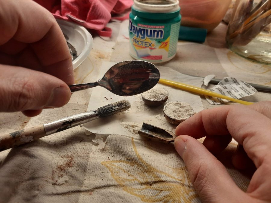 Making a Nativity diorama inside an antique steamer trunk: crafting kitchen items