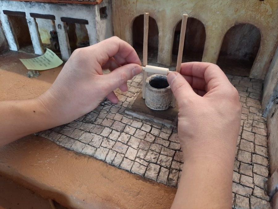 Making a Nativity diorama inside an antique steamer trunk: mounting the well
