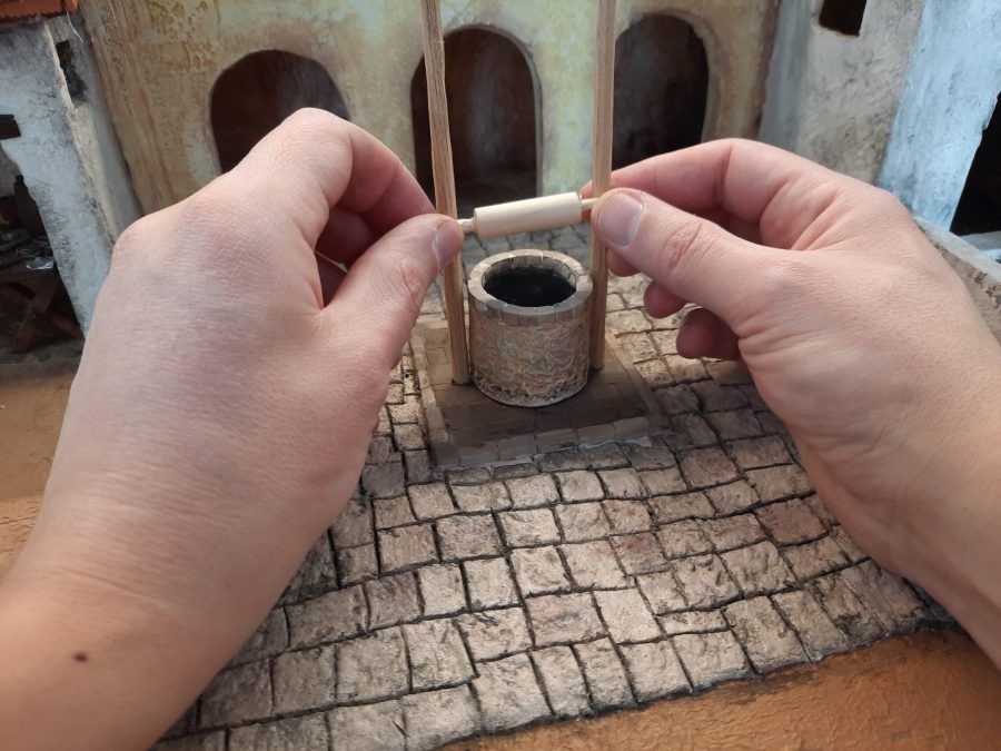 Making a Nativity diorama inside an antique steamer trunk: mounting the well