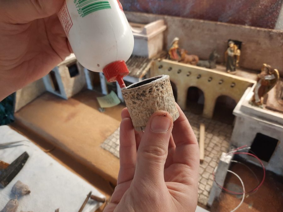 Making a Nativity diorama inside an antique steamer trunk: mounting the well