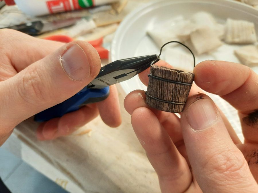 Making a Nativity diorama inside an antique steamer trunk: crafting a bucket for the well
