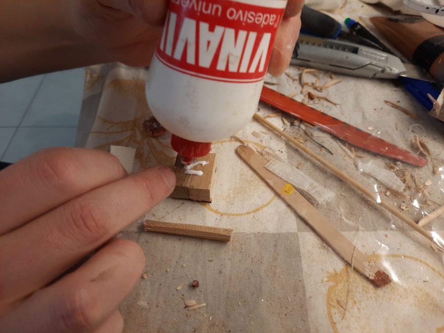Making a Nativity diorama inside an antique steamer trunk: making the nightstand for upper floor bedroom