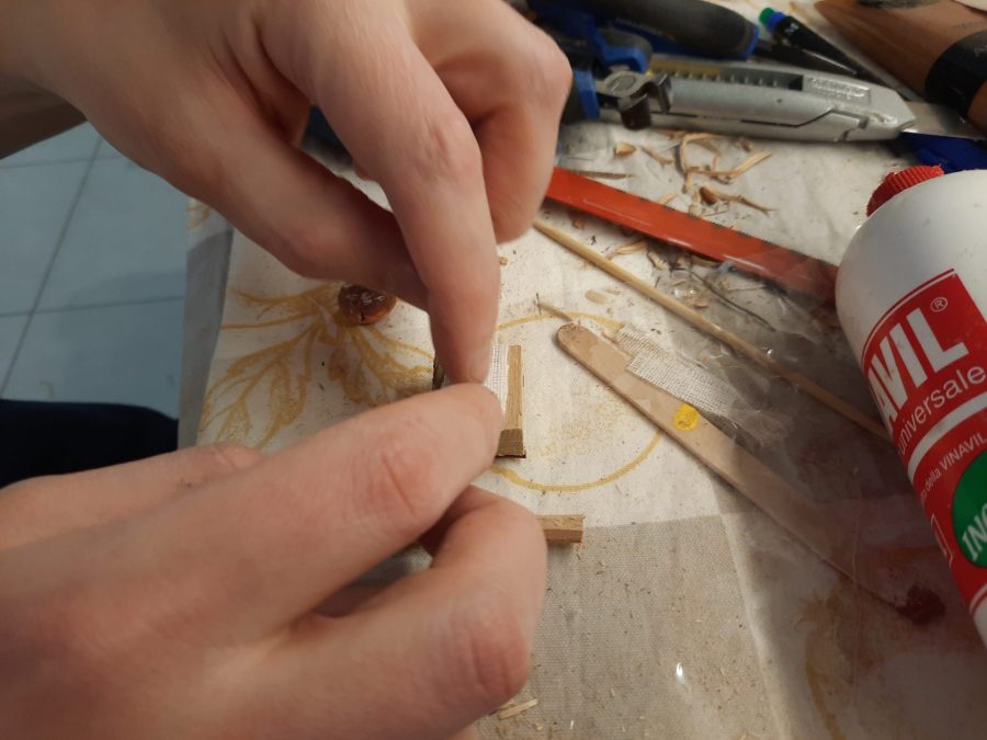 Making a Nativity diorama inside an antique steamer trunk: making the nightstand for upper floor bedroom