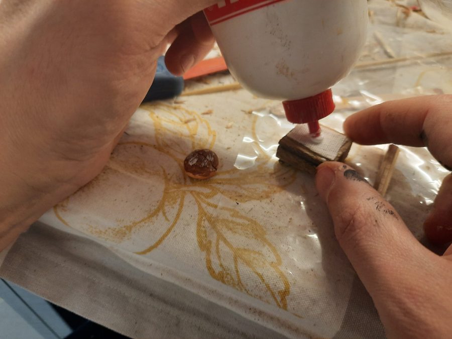 Making a Nativity diorama inside an antique steamer trunk: making the nightstand for upper floor bedroom