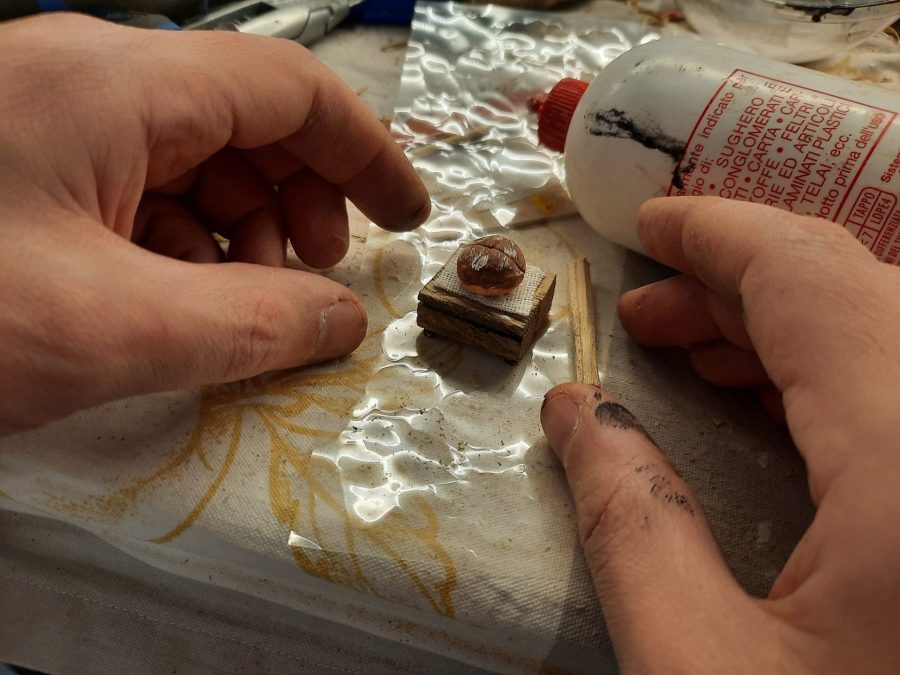 Making a Nativity diorama inside an antique steamer trunk: making the nightstand for upper floor bedroom