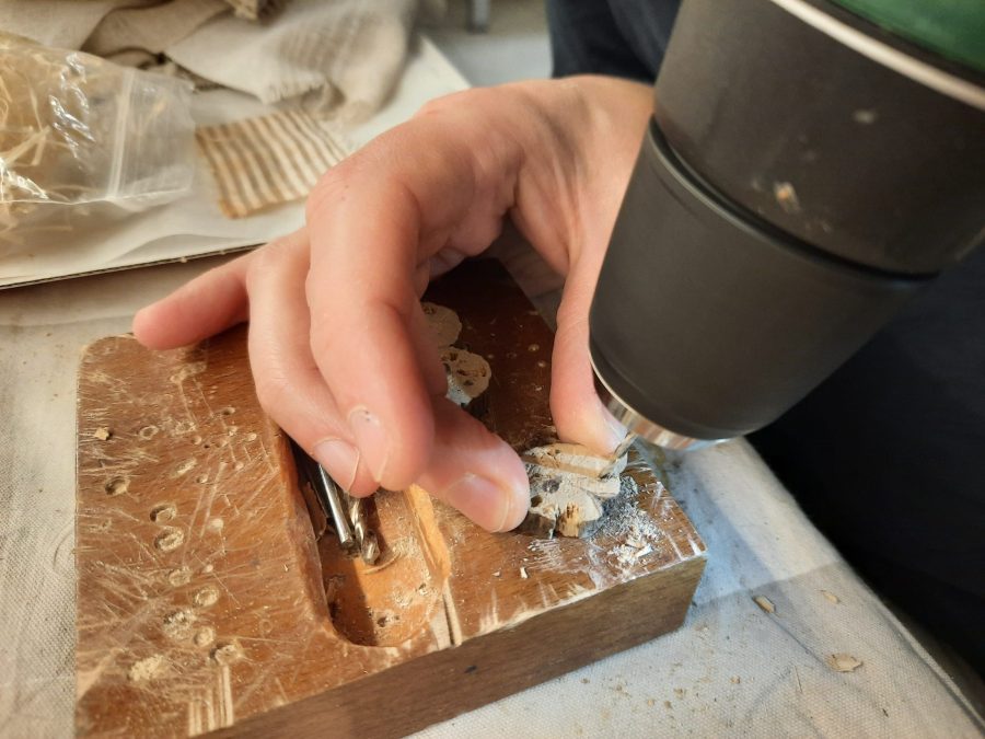 Making a Nativity diorama inside an antique steamer trunk: making stools