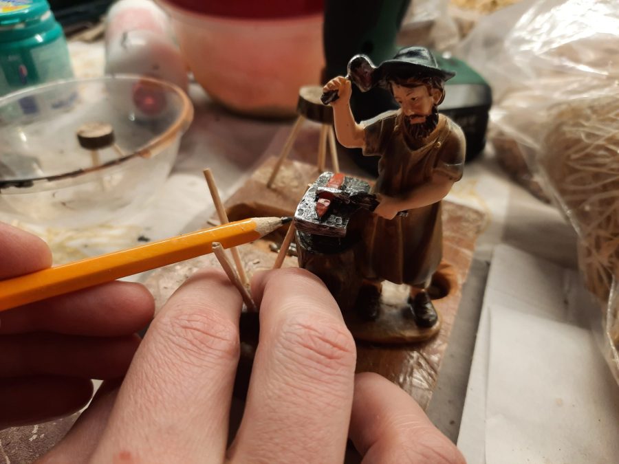 Making a Nativity diorama inside an antique steamer trunk: making stools