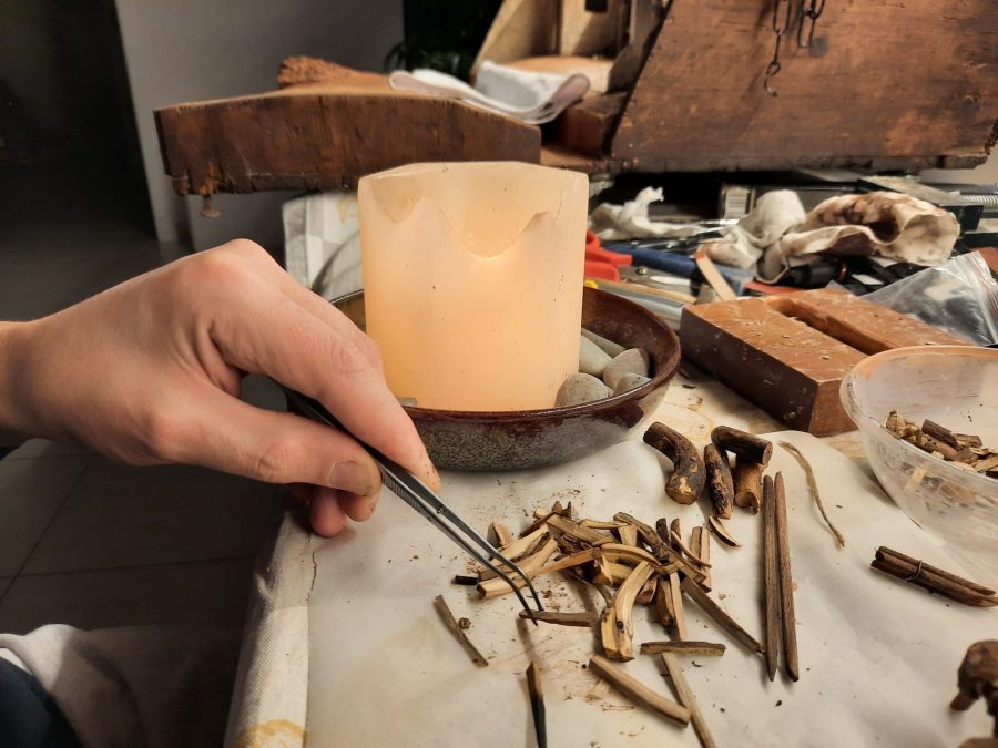 Making a Nativity diorama inside an antique steamer trunk: giving life to fires