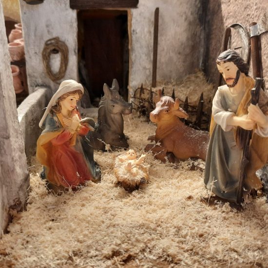 Making a Nativity diorama inside an antique steamer trunk: refining details in the holy stable
