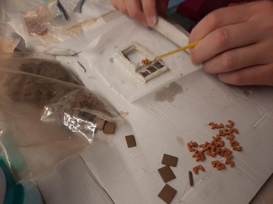 Making a Nativity diorama inside an antique steamer trunk: sculpting the forge