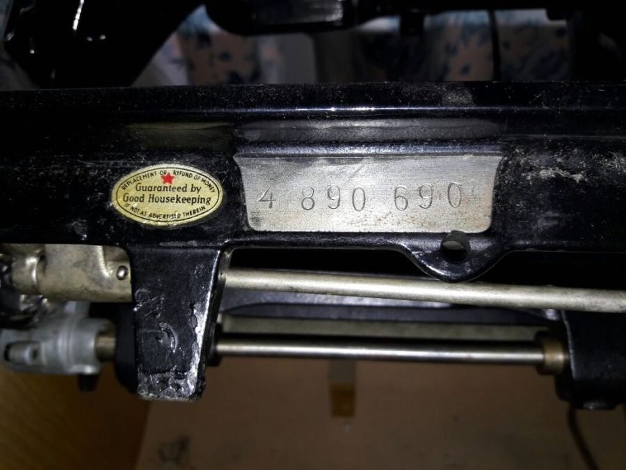 It’s worth lifting your Pfaff vintage sewing machine out carefully: you may find a plate with the serial, fixed to the front of the base.