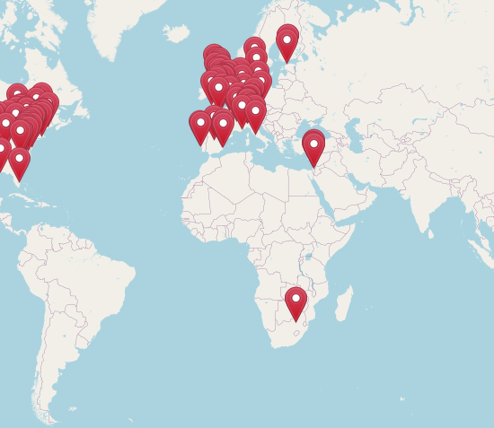 World map of embroidery shops
