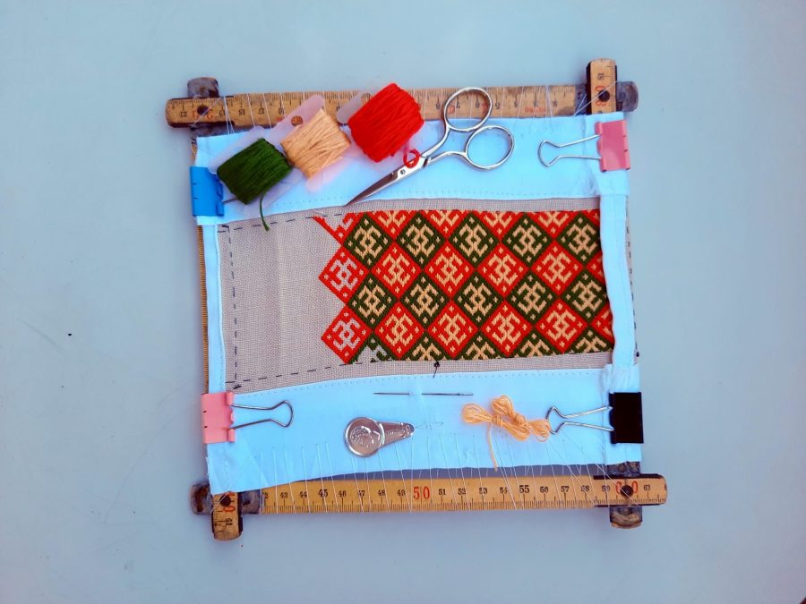 My German Brick Stitch embroidered box in the making