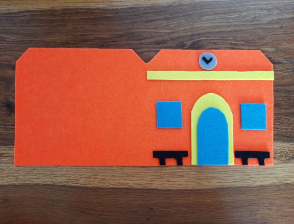 Making our felt bus book: the train station entrance