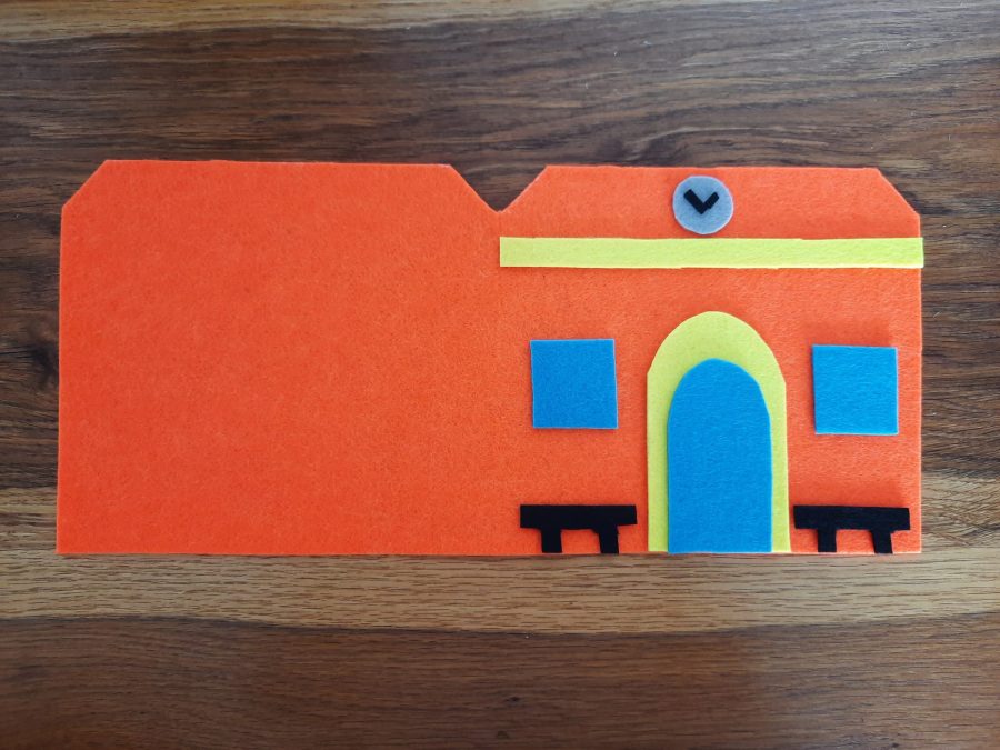 Making our felt bus book: the train station entrance
