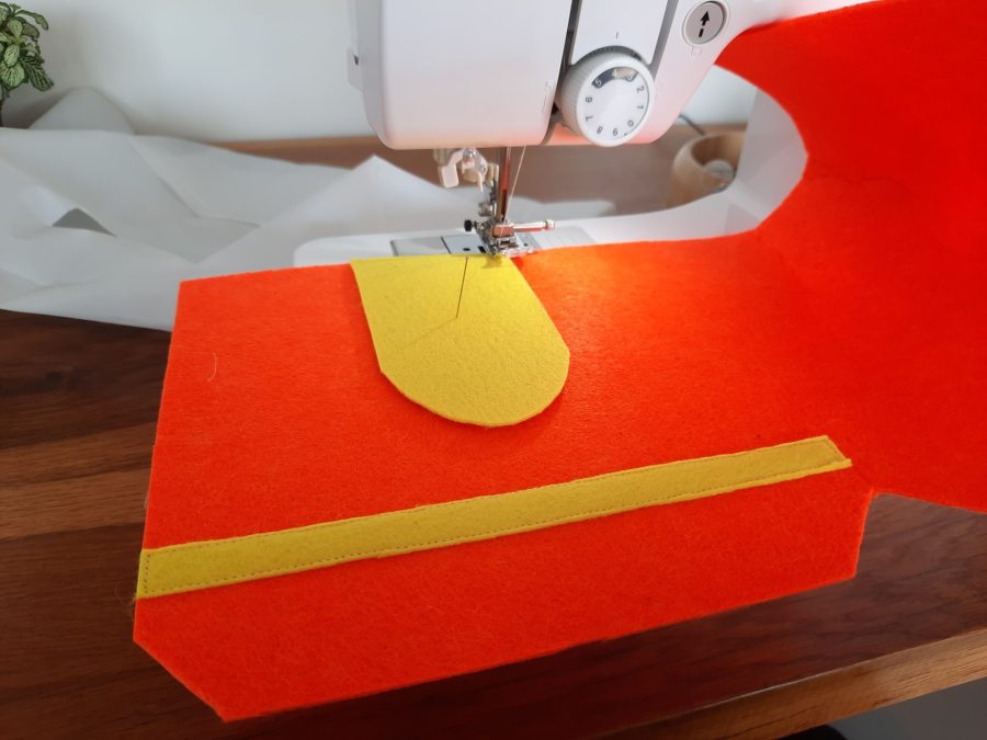 Making our felt bus book: the train station entrance