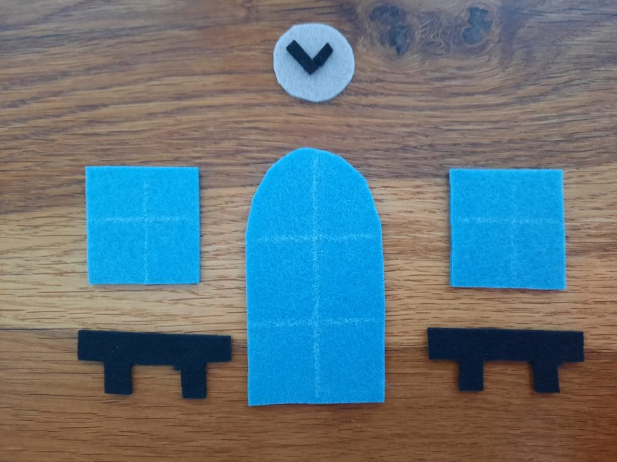 Making our felt bus book: the train station entrance