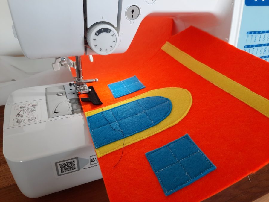 Making our felt bus book: the train station entrance