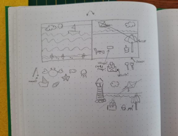 Sketching the pages for our felt busy book